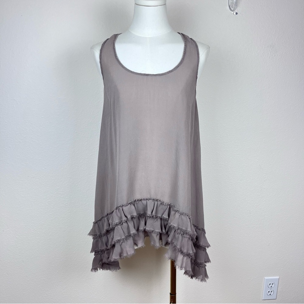 Odille Shirt Womens Six Silk Mesh Chiffon Ruffle Tunic Tank Sheer Feminine Boho
